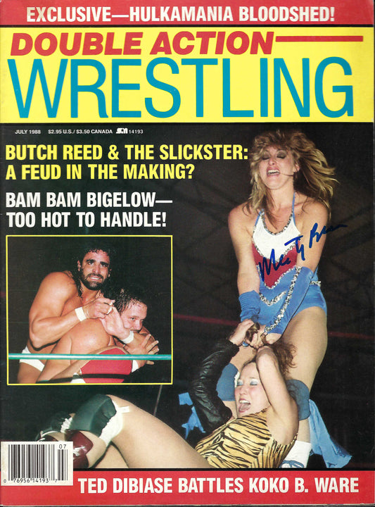 MBSM5 Misty Blue Simmes 2X Autographed Vintage Wrestling Magazine w/COA