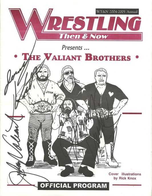 MSM2 The Valiant Brothers Jimmy , Johnny , Jerry Autographed Now and Then Wrestling Magazine w/COA