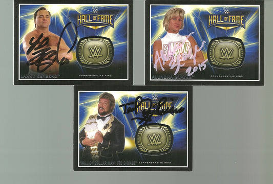 WWEHOF2 Alundra Blaze , Larry Zbyzsko , Ted Dibiase Autographed WWE Hall of Fame ring Cards w/COA