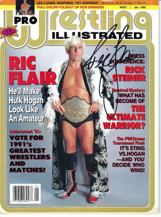 2RF3 Nature Boy Ric Flair Ron Simmons VERY RARE Autographed Vintage Wrestling Magazine w/COA