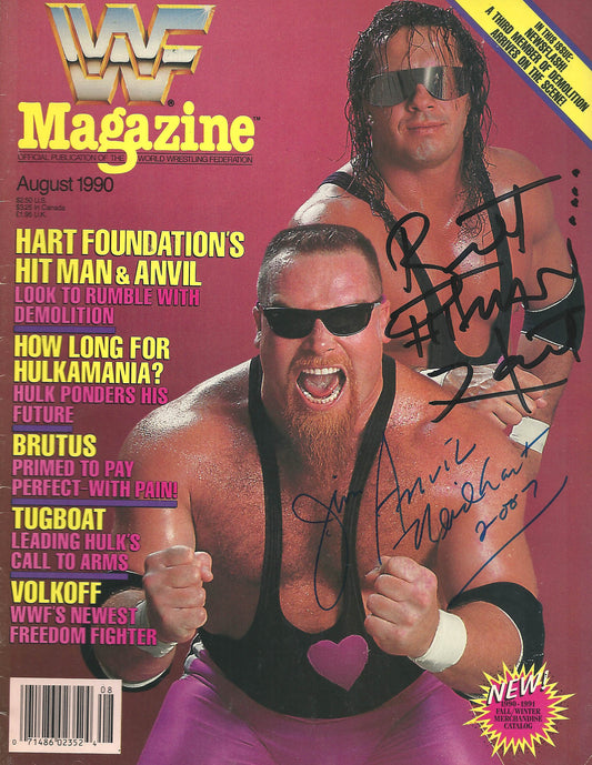 AM19 The Hart Foundation signed WWF Magazine w/ COA Bret Hart Jim Neidhart
