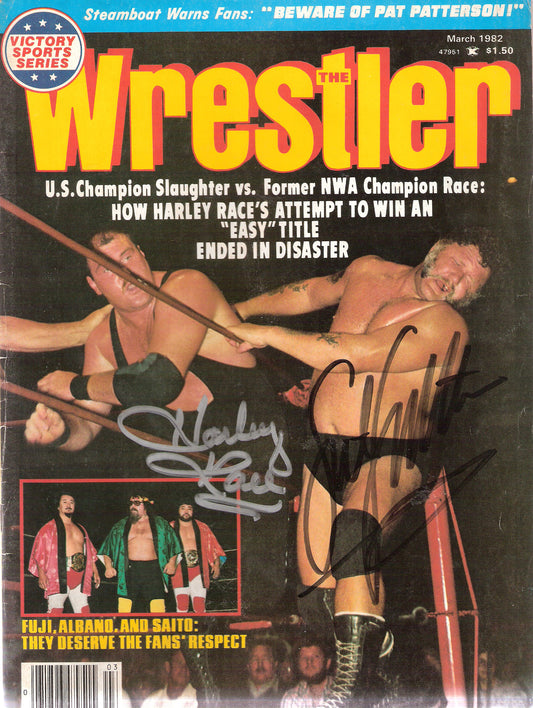 AM25 Harley Race Sgt. Slaughter Autographed Wrestling Magazine w/COA