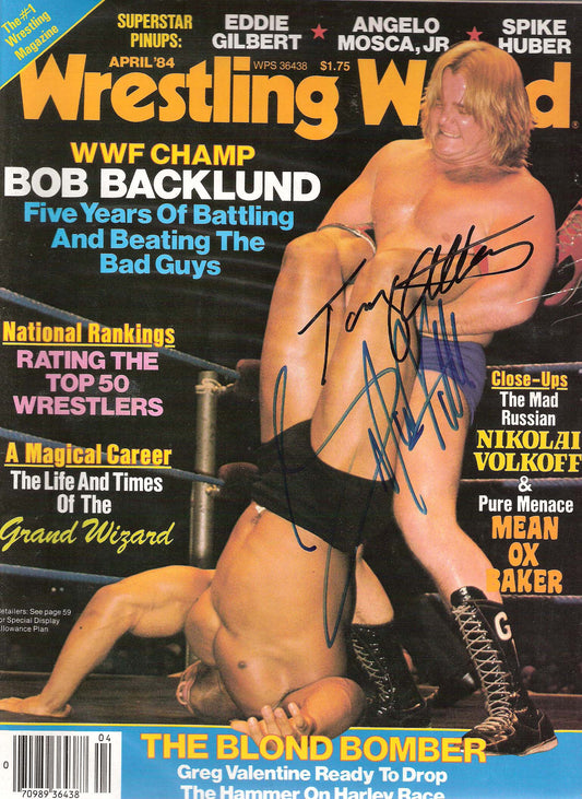 AM35 Greg Valentine Tony Atlas Autographed Wrestling Magazine w/COA