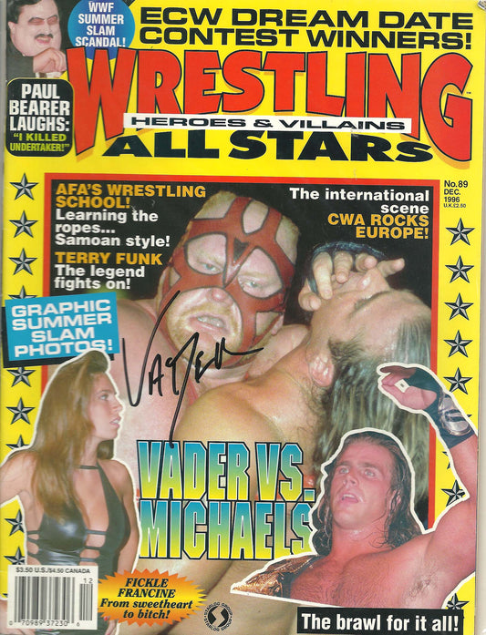 AM54 Vader ( Deceased ) Autographed Wrestling Magazine w/COA