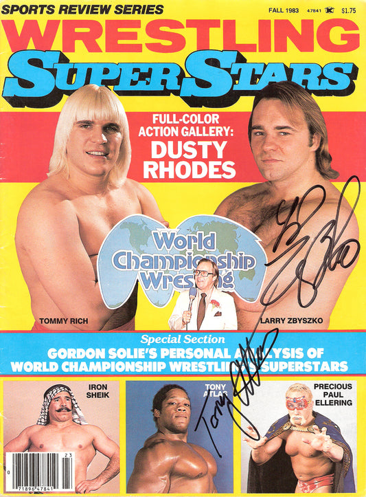AM59B Larry Zbyzsko Tony Atlas Autographed Wrestling Magazine w/COA