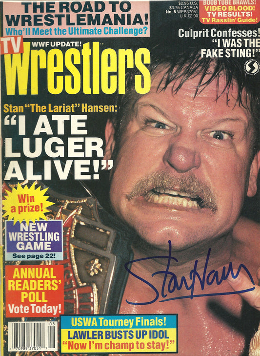 AM66 The Lariat Stan Hansen Autographed Wrestling Magazine w/COA