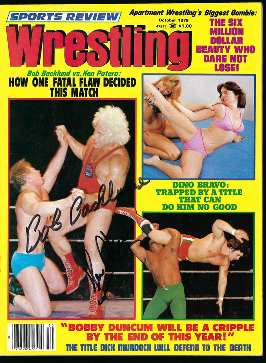 AM84 Olympic Strong Man Ken Patera Bob Backlund Autographed Wrestling Magazine w/COA
