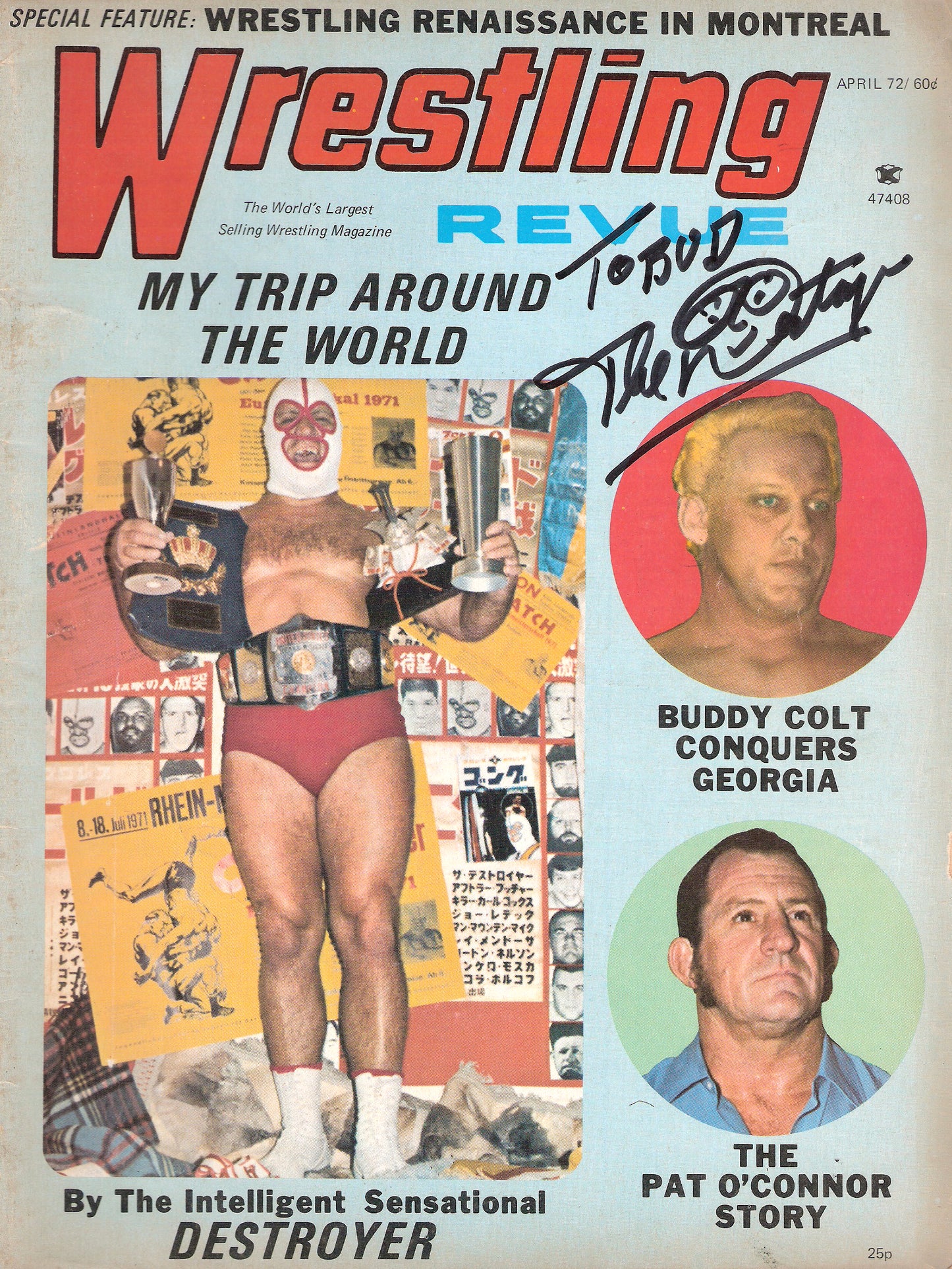 AM85 The Destroyer ( Deceased ) Autographed Wrestling Magazine w/COA