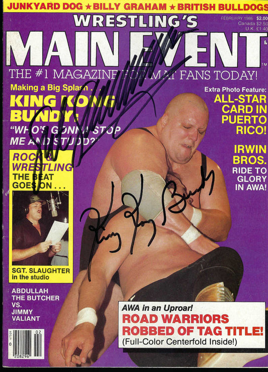 AM88 King Kong Bundy ( Deceased ) Sgt. Slaughter , Rock and Roll Express Road Warrior Animal Precious Paul Ellering Autographed Wrestling Magazine w/COA