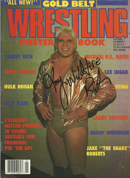 AM98 " Wildfire" Tommy Rich Autographed Premiere Wrestling #1 Magazine w/COA