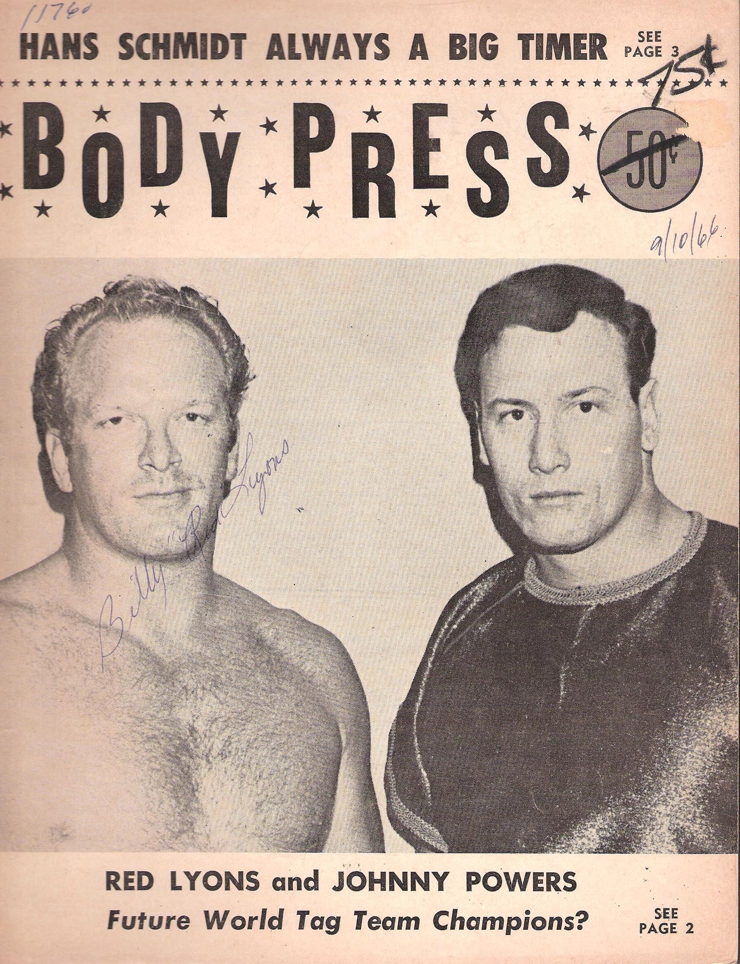 AM103 Billy "Red " Lyons ( Deceased ) VERY RARE Autographed Wrestling Magazine w/COA