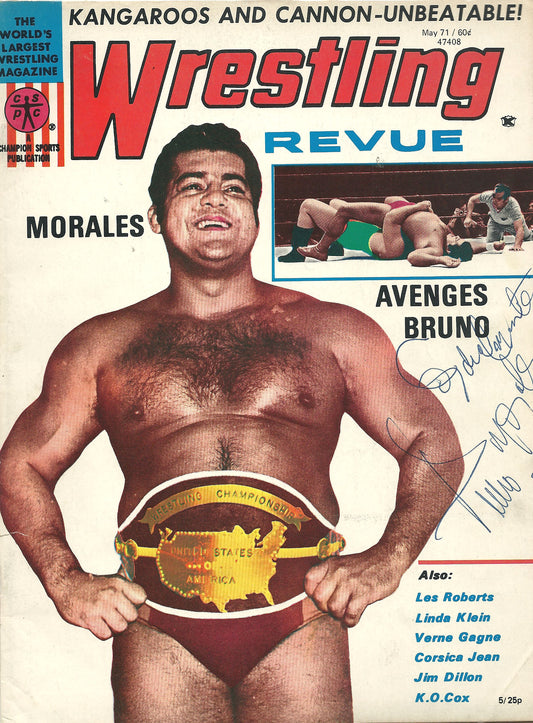 AM104 Pedro Morales ( Deceased ) VERY RARE Autographed Wrestling Magazine w/COA