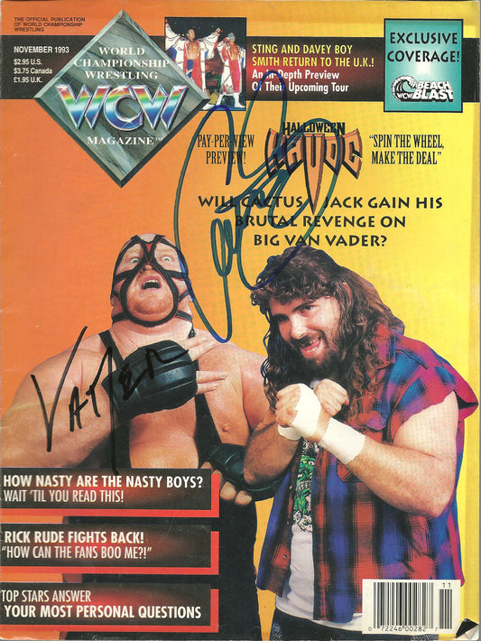 AM115 Cactus Jack vs Vader( Deceased) Autographed WCW Wrestling Magazine w/COA