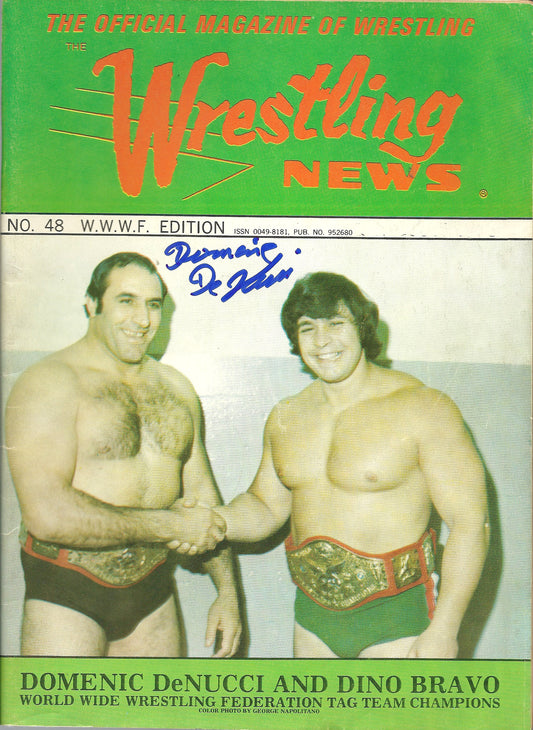 AM148 Dominic DeNucci ( Deceased ) Autographed Vintage Wrestling Magazine w/COA