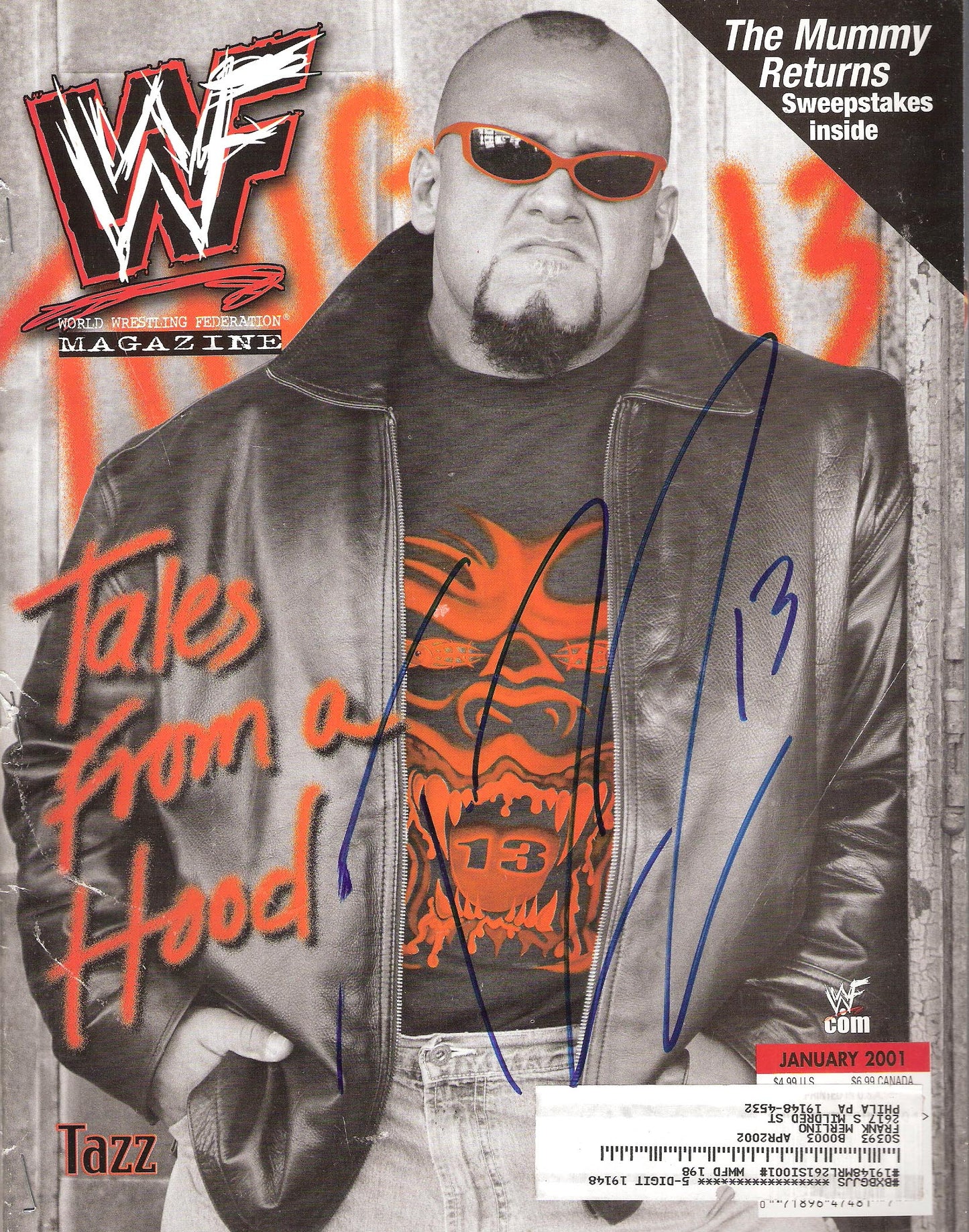 AM154 Taz Autographed WWF Wrestling Magazine w/COA