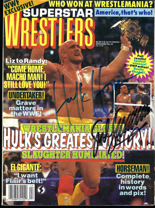 AM181 Hulk Hogan Sgt. Slaughter Autographed vintage Wrestling Magazine w/COA