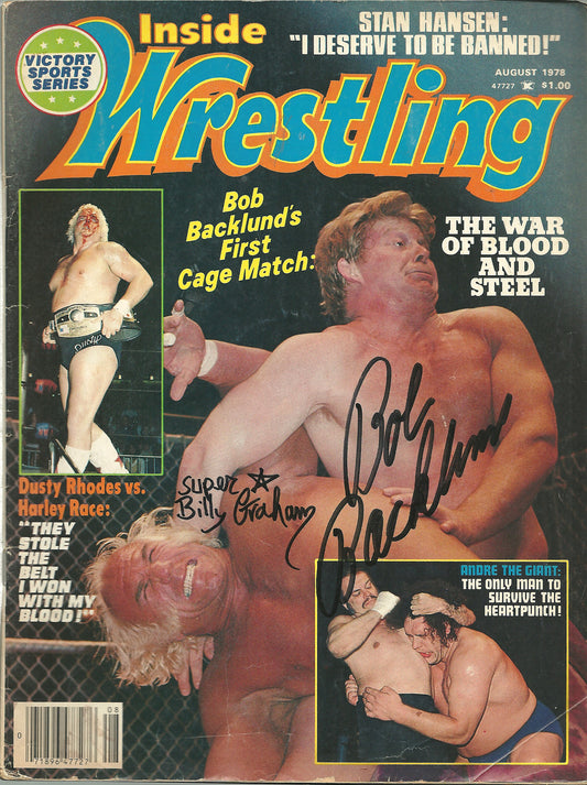AM195 Bob Backlund vs Superstar Billy Graham Autographed vintage Wrestling Magazine w/COA