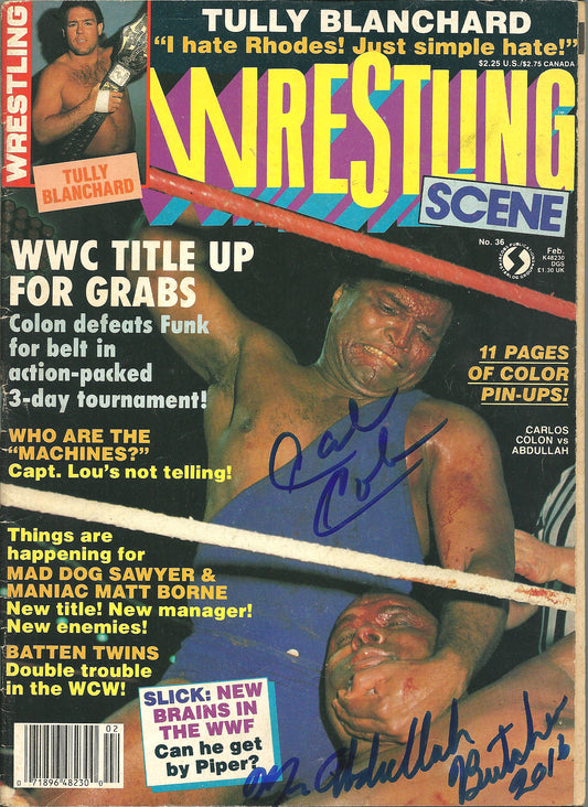 AM196 Abdullah the Butcher vs Carlos Colon Autographed vintage Wrestling Magazine w/COA