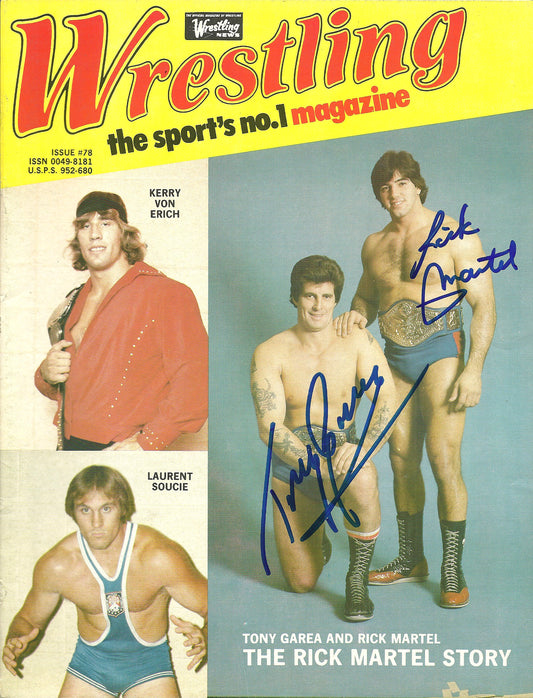 AM199 Tony Garea Rick Martel Autographed vintage Wrestling Magazine w/COA
