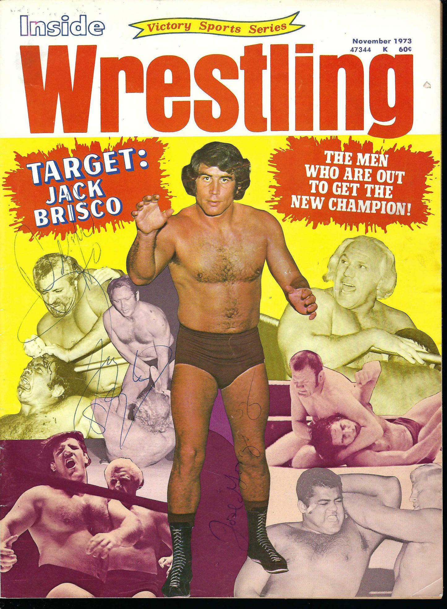 AM208 Andre the Giant ( Deceased ) Pedro Morales ( Deceased ) Jay Strongbow ( Deceased ) Dean Ho ( Deceased ) Jose Gonzales Autographed vintage Wrestling Magazine w/COA