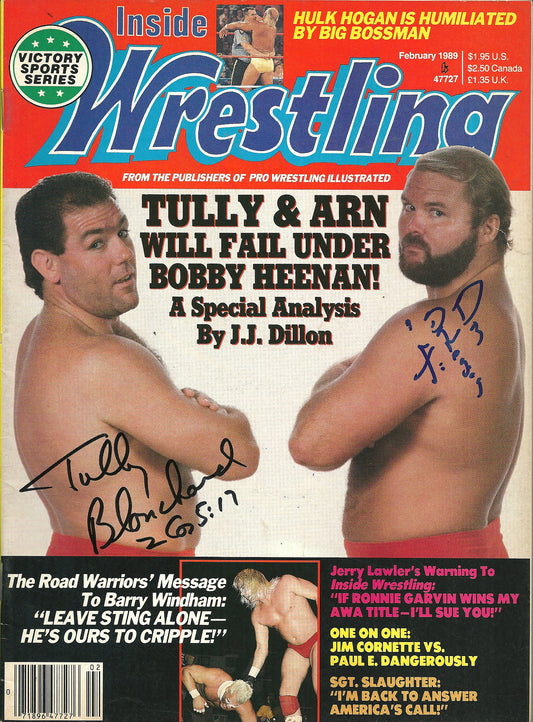 AM215 Tully Blanchard Arn Anderson Autographed vintage Wrestling Magazine w/COA