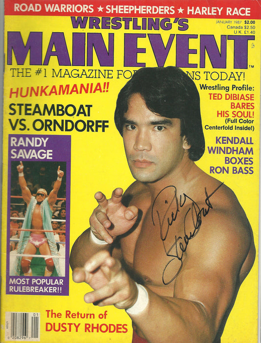 AM218 Ricky the Dragon Steamboat Autographed vintage Wrestling Magazine w/COA