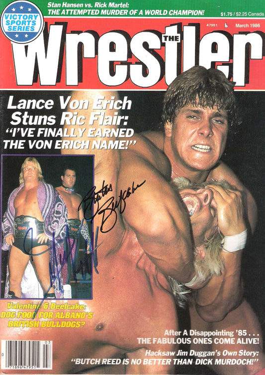AM222 Greg Valentine Brutus Beefcake Autographed vintage Wrestling Magazine w/COA