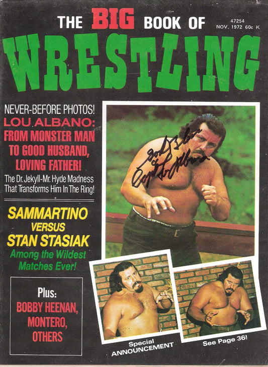 AM225 Captain Lou Albano ( Deceased ) Autographed vintage Wrestling Magazine w/COA