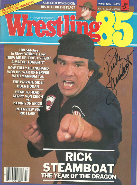AM260 Ricky the Dragon Steamboat Autographed vintage Wrestling Magazine w/COA