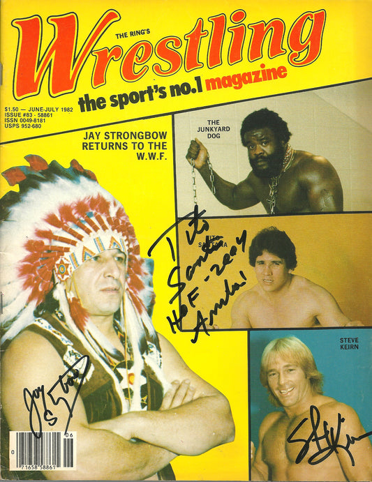 AM286 Chief Jay Strongbow ( Deceased ) Tito Santana Steve Keirn Autographed vintage Wrestling Magazine w/COA