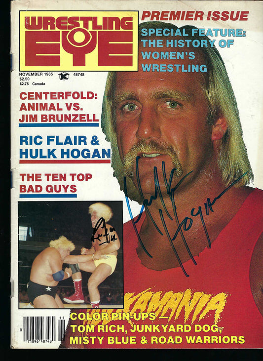 AM294 Hulk Hogan Ric Flair Road Warrior Animal ( Deceased ) Jim Brunzell Greg Gagne Autographed vintage Wrestling Magazine w/COA