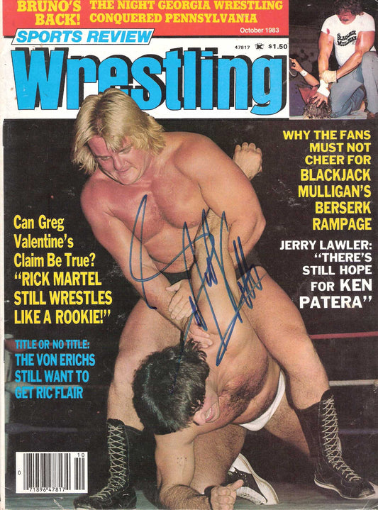 AM300 Greg the Hammer Valentine Autographed vintage Wrestling Magazine Poster w/COA