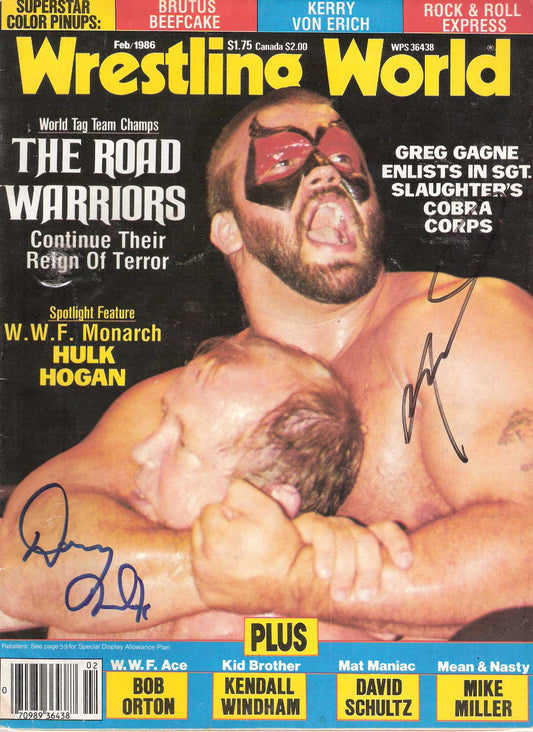 AM306 Dory Funk Jr. Road Warrior Animal Steele ( Deceased ) Signed Historical Wrestling Magazine w/COA