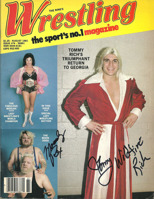AM307 Wildfire Tommy Rich Moondog Rex ( Deceased ) Signed Historical Wrestling Magazine w/COA