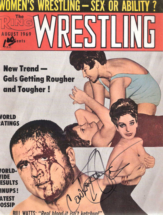 AM312 Cowboy Bill Watts Autographed vintage Wrestling Magazine w/COA