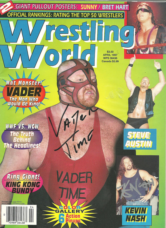 AM319 Big Van Vader ( Deceased ) Kevin Nash Autographed vintage Wrestling Magazine w/COA