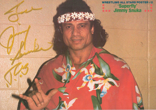 AM326 Superfly Jimmy Snuka ( Deceased ) Autographed vintage Wrestling Magazine Poster w/COA