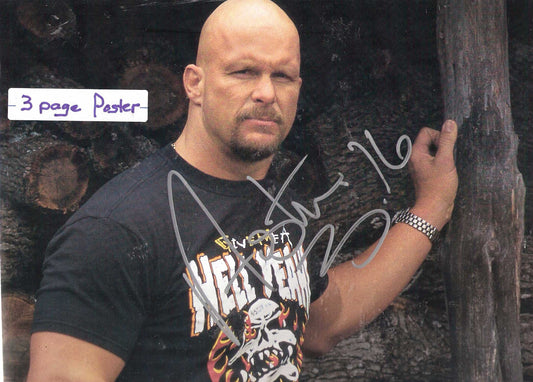 AM336 Stone Cold Steve Austin Autographed vintage Wrestling Magazine Poster w/COA