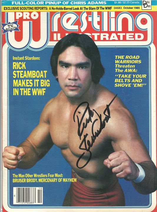 AM340 Ricky the Dragon Steamboat Autographed vintage Wrestling Magazine w/COA