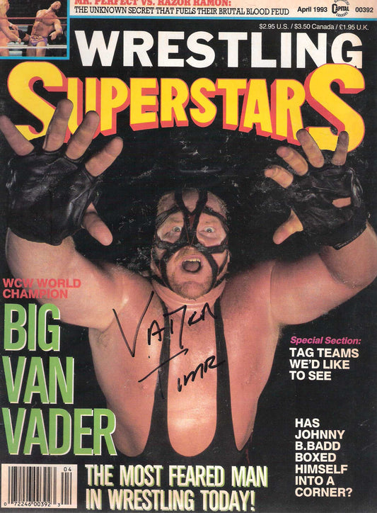 AM342 Big Van Vader ( Deceased ) Autographed vintage Wrestling Magazine w/COA