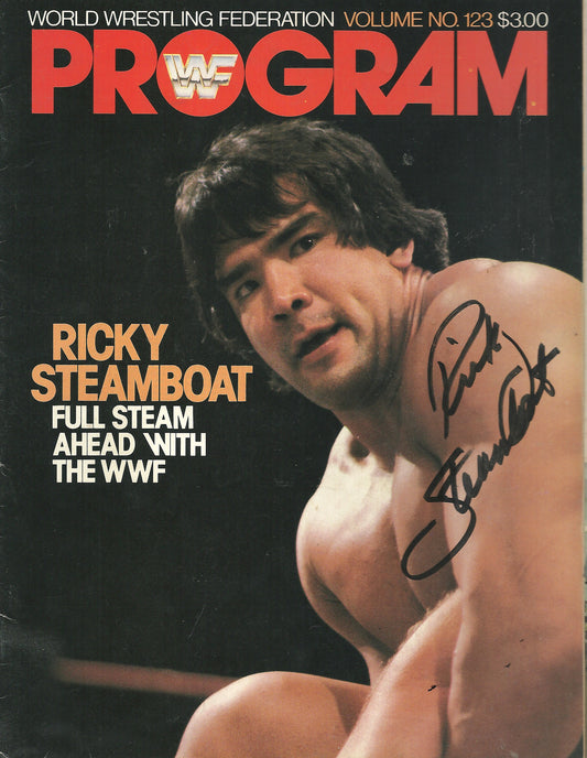 AM344 Ricky the Dragon Steamboat Autographed vintage Wrestling Magazine w/COA
