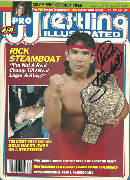 AM347 Ricky the Dragon Steamboat Autographed vintage Wrestling Magazine w/COA