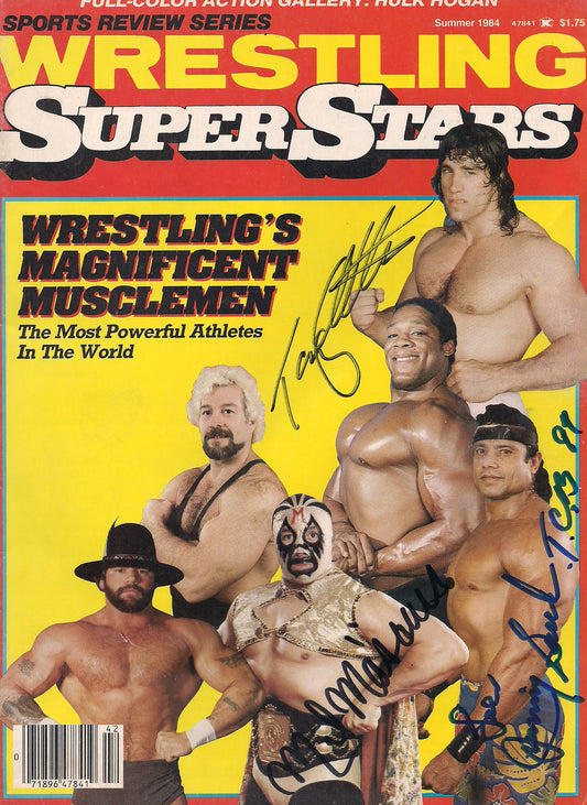 AM362 Tony Atlas Mil Mascaras Jimmy Snuka ( Deceased ) Autographed vintage Wrestling Magazine w/COA
