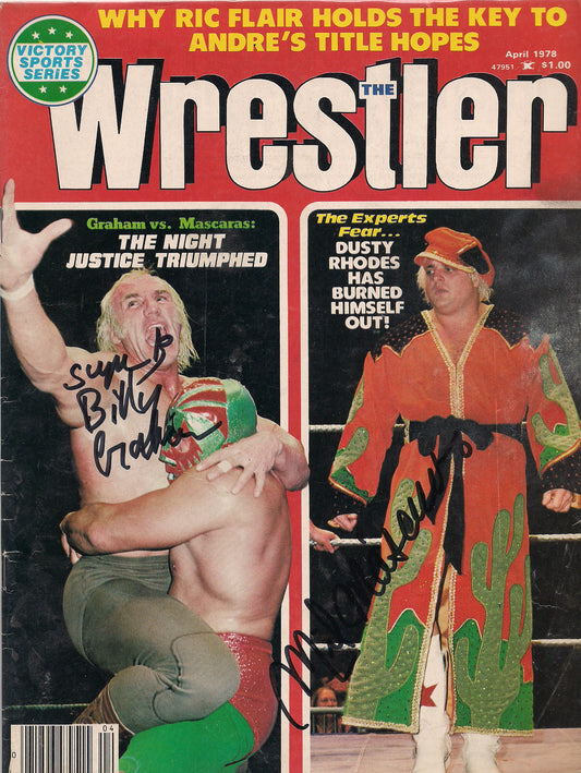 AM368 Superstar Billy Graham Mil Mascaras Autographed vintage Wrestling Magazine w/COA