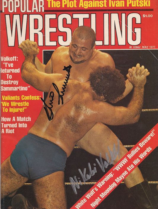 AM369 Bruno Sammartino Nikolai Volkoff ( both Deceased ) Autographed vintage Wrestling Magazine w/COA