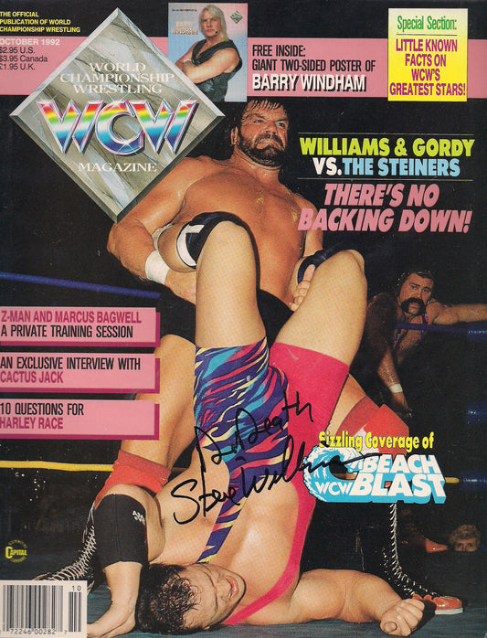 AM370 Dr. Death Steve Williams ( Deceased ) Barry Windham Autographed vintage Wrestling Magazine w/COA