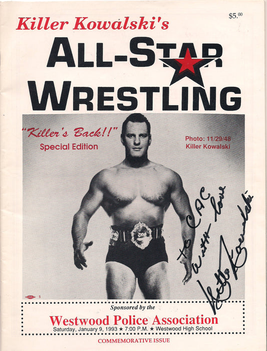 AM377 Killer Kowalksi ( Deceased ) Autographed vintage Wrestling Magazine w/COA