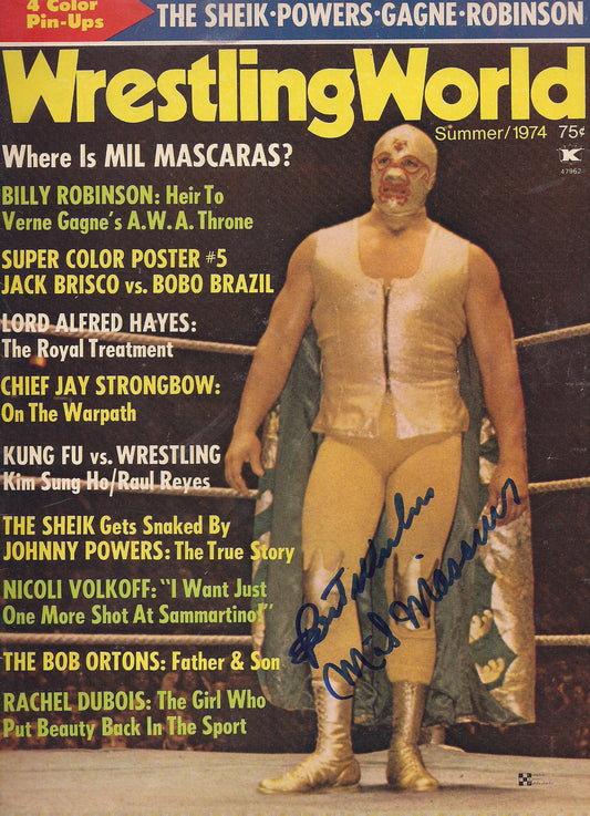 AM391 Mil Mascaras Autographed vintage Wrestling Magazine w/COA