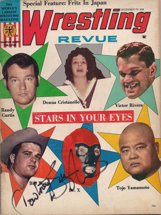 AM399 Cowboy Bill Watts Autographed vintage Wrestling Magazine w/COA