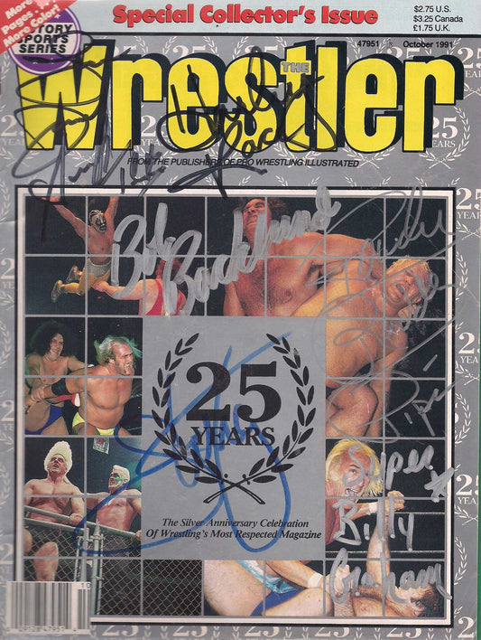 AM410 Sting Harley Race ( Deceased ) Superfly Jimmy Snuka (Deceased ) Bob Backlund Superstar Billy Graham Rowdy Roddy Piper ( Deceased ) Autographed vintage Wrestling Magazine w/COA